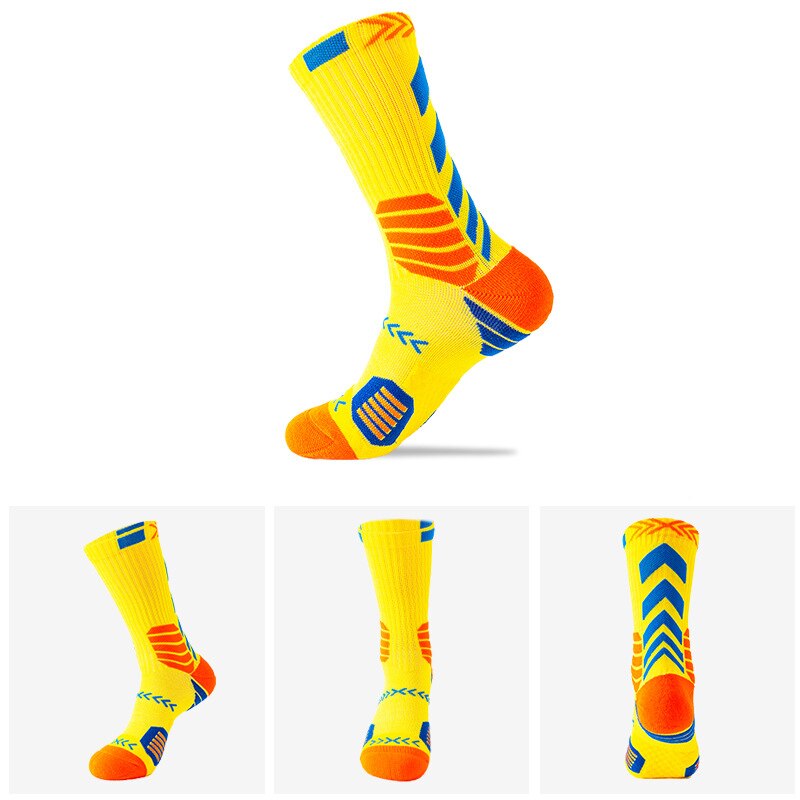 Sports Knee-High Basketball Socks Elite Thick Sports Socks Non-slip Durable Skateboard Towel Bottom Socks Stocking: WZ147-Yellow