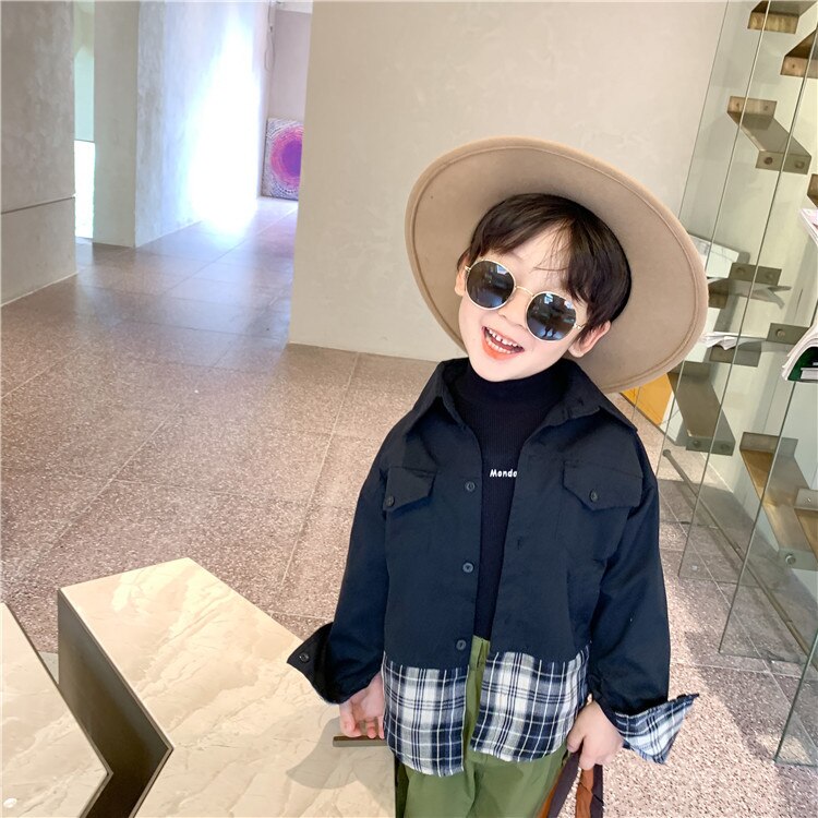 Kinderen Stiksels Shirt Jasje Herfst Jongens En Meisjes Lange Mouwen Casual Plaid Casual Blouses Peuter Kids Katoenen Kleding: black / 140cm