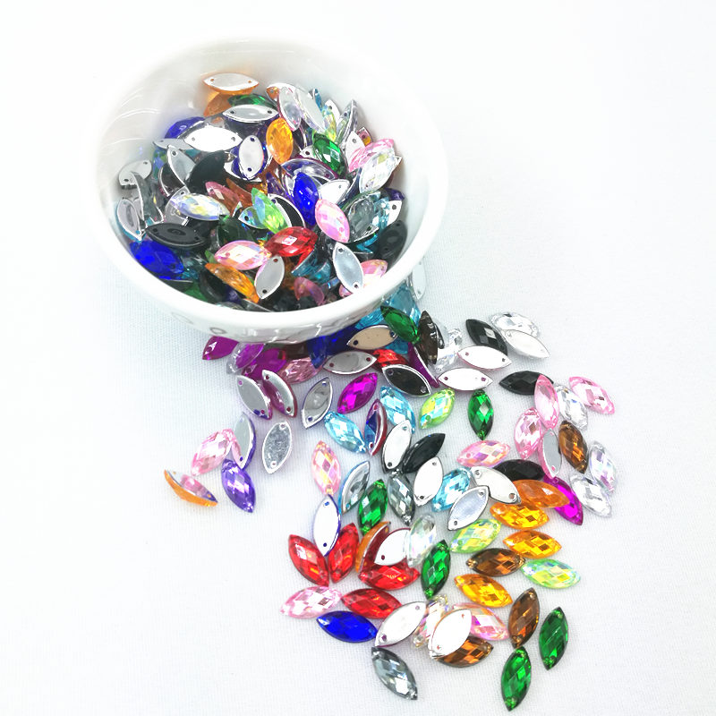 7*15mm Naaien Crystal AB Plaksteen Naai Kristallen Stenen Paard Oog Acryl Strass Voor DIY Kleding ambachten 50 st