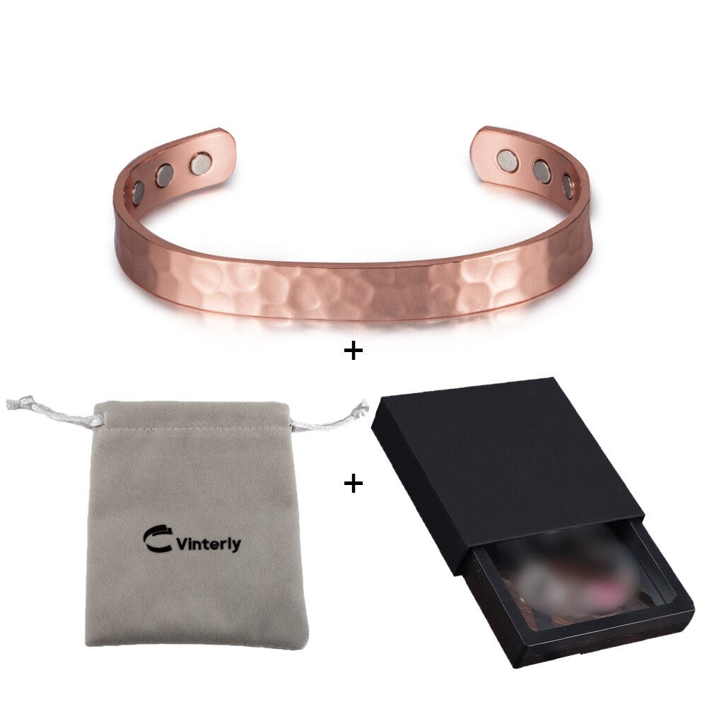 Vinterly-Pulseras y brazaletes magnéticos de cobre para hombres y mujeres, brazalete ajustable, Dijes, Pulsera de energía para la salud, artritis: CB004 bag box