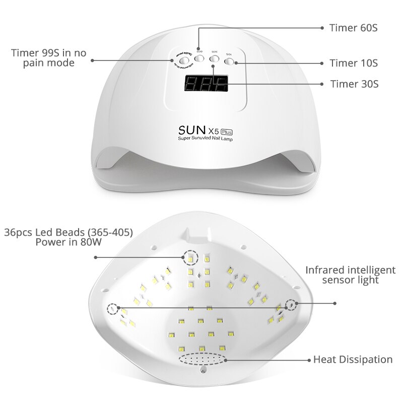 Diozo 80W Uv Led Nagel Lamp Nagels Droger Lamp UNX5 Plus Nagel Drogen Curing Manicure Art Tool Voor Alle soorten Gel Nagels Lampen 36 Leds
