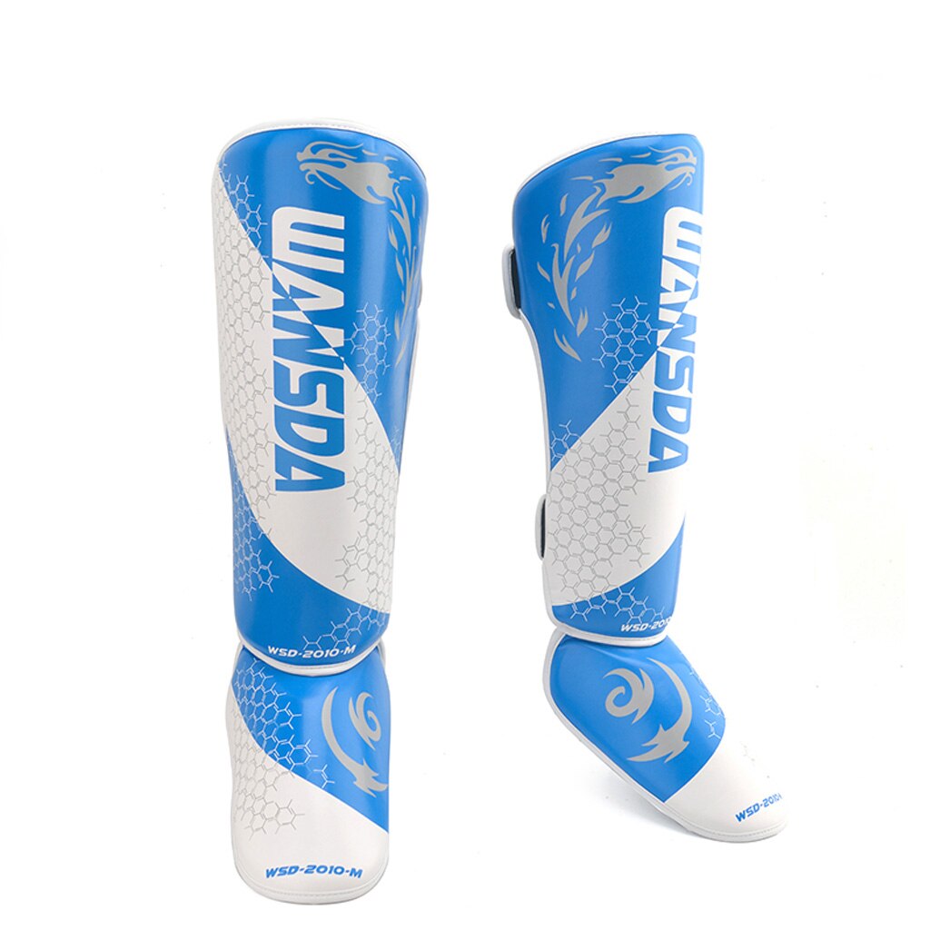 DYJY 1 Pair MMA Boxing Shin Guards Ankle Support Men Women Kickboxing Equipment Karate Protectors Sanda Muay Thai Legging: 1 Pair Blue / XS
