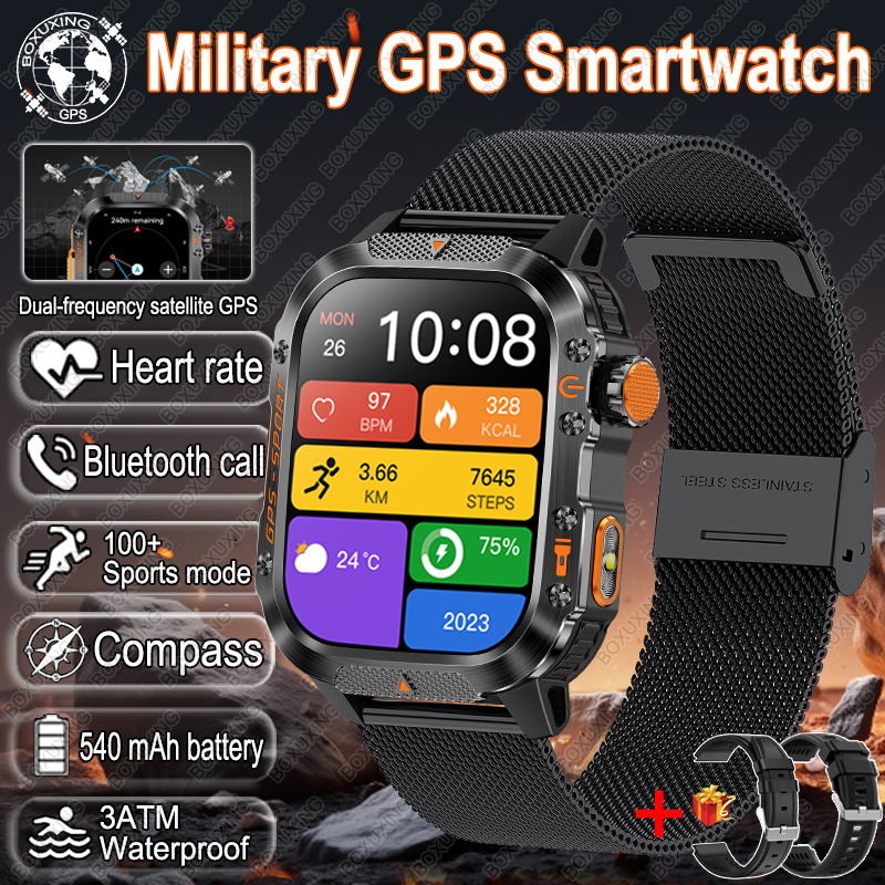 Para xiaomi militar esportes ao ar livre gps relógio inteligente men3atm à prova dwaterproof água bússola embutido gps freqüência cardíaca bluetooth chamada smartwatch: Rosa