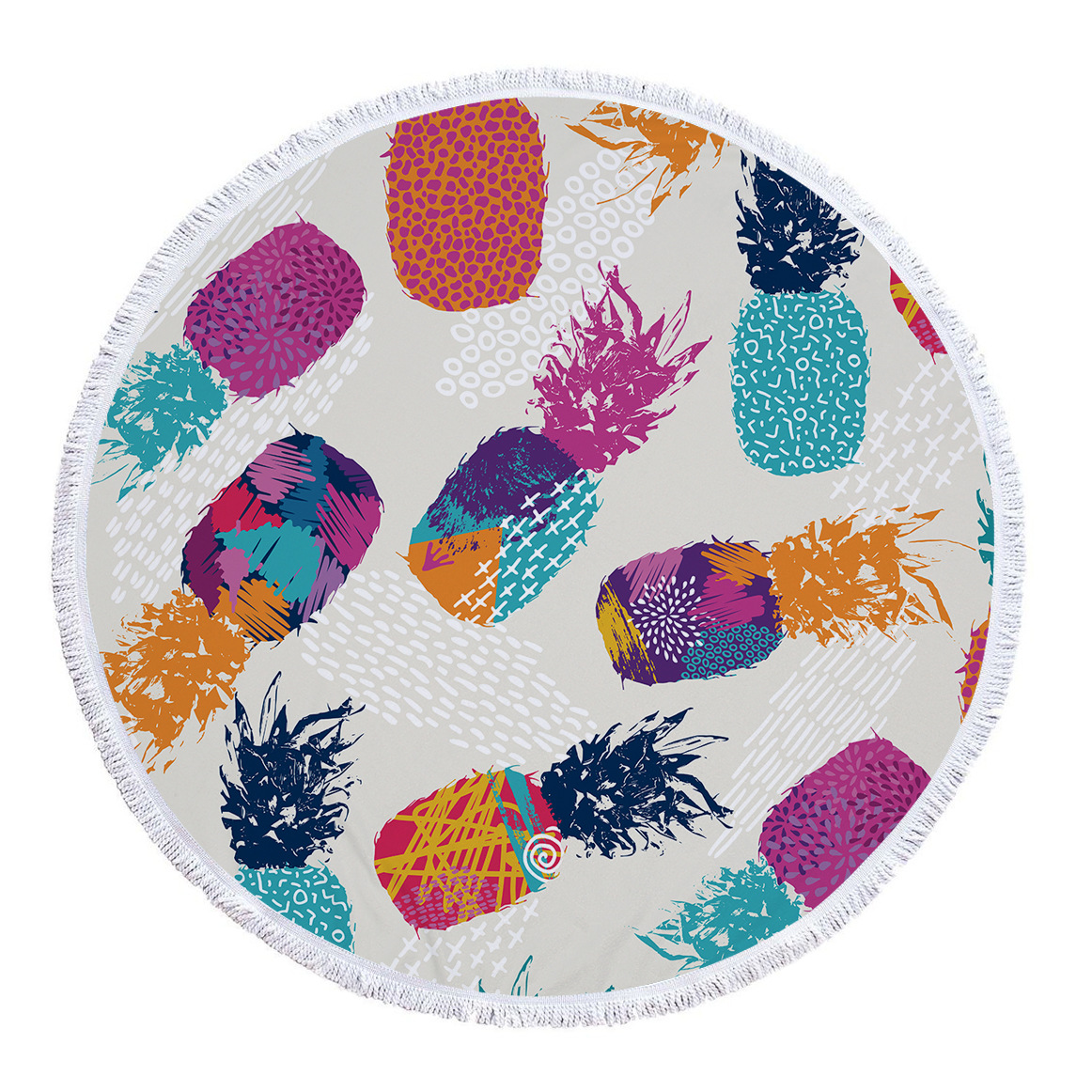 Serviette De Plage ronde en microfibre | Feuilles d'ananas, Selva chiffon éponge imprimé, avec pompon, tapis De Yoga: 04