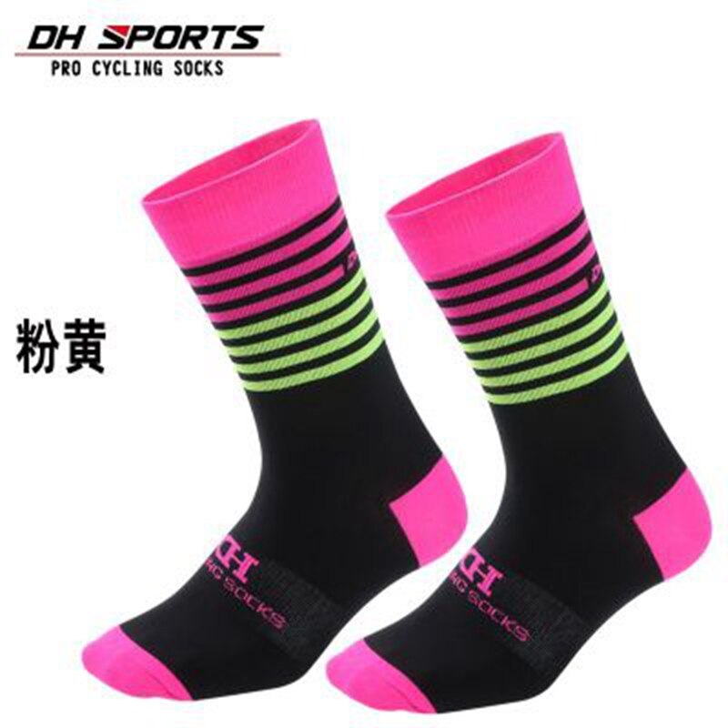 DH SPORTS Men Women Cycling Socks Elastic Outdoor Wearproof Footwear For Road Bike Socks Mountain Bicycle Socks: Pink Yellow