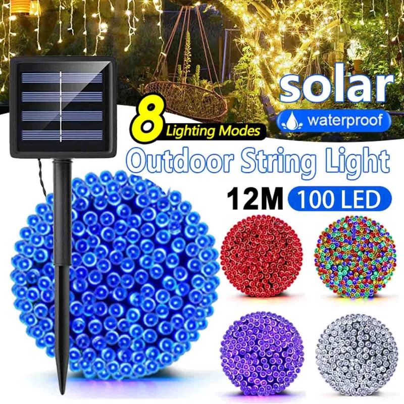 Guirnalda de luces navideñas solares para exteriores, 30/100 LED, 8 modos, luces solares para exteriores, adecuadas para jardín, terraza, valla, fiestas navideñas