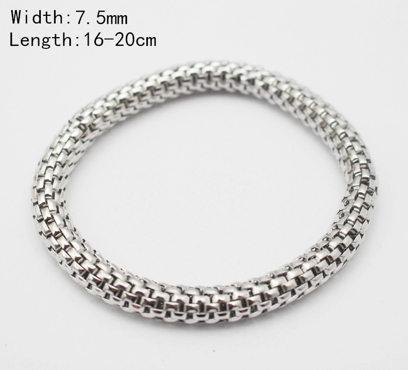 Pulsera elástica de Metal para hombre, brazalete de eslabones de cadena de acero inoxidable, Color plateado, 1 pieza,