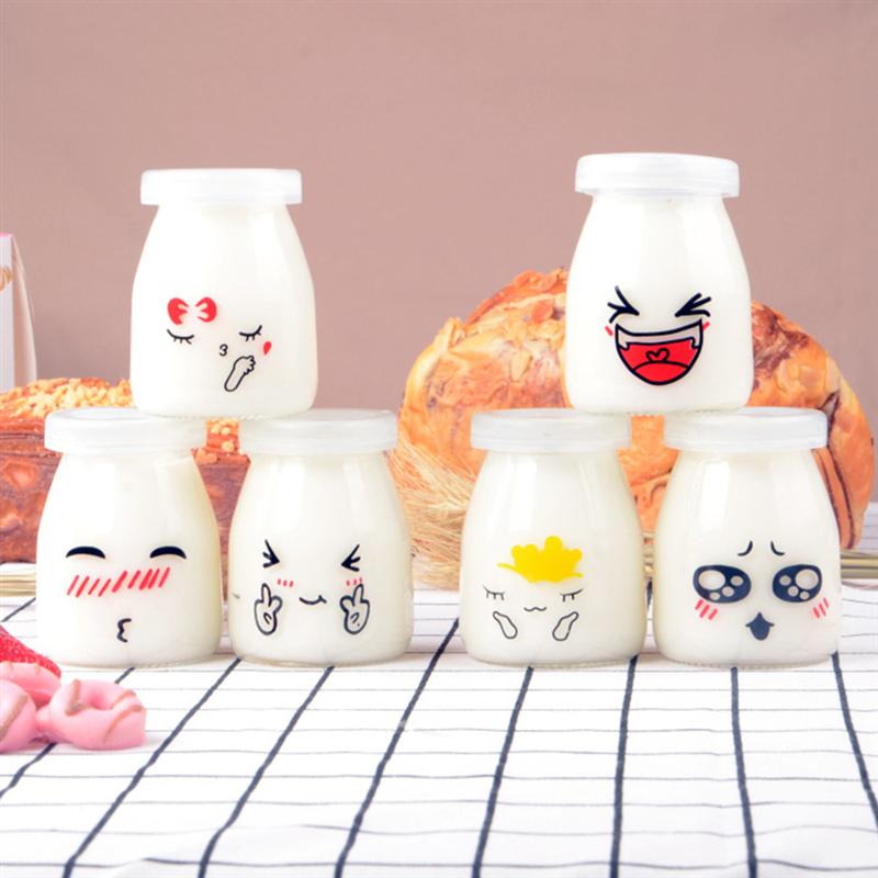 6pcs 100ml Pudding Bottles Cute Heat-resistant Glass Jelly Yogurt Jar Containers Liquid storage bottle DIY glass bottle