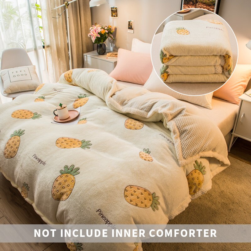 Winter Warm Thicken Fleece Flannel Duvet Cover Cartoon Flower Dog Avocado Pattern Adult Kid Comforter Cover Bedding Home Decor: Model 1-1 / duvet cover180x220cm