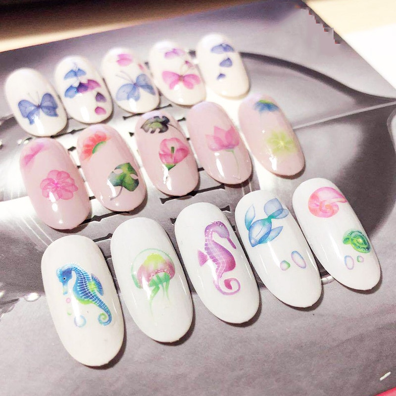 aangekomen Water Decals Nail Art Stickers kleurrijke vlinder bloem Nagels Sticker Decoraties Manicure Z0138