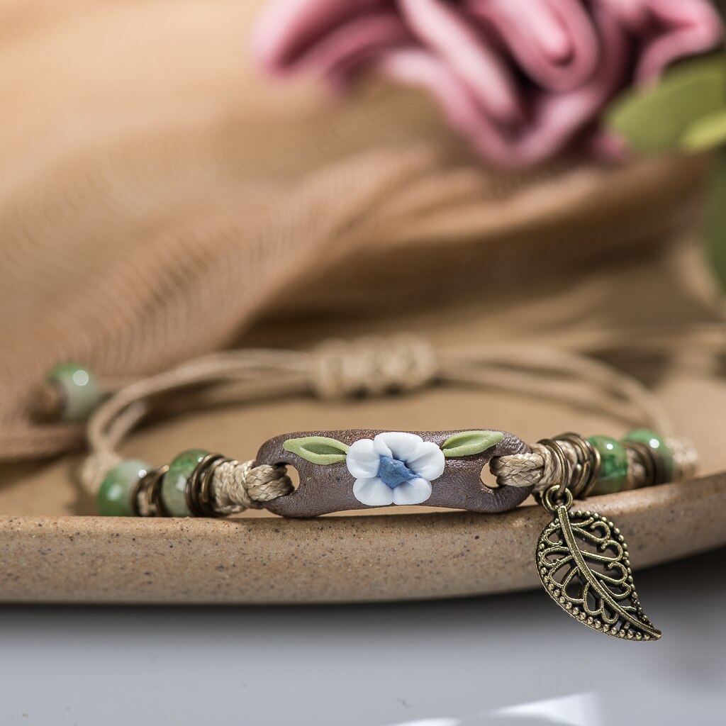 Forest Series Plant hand-kneaded Ceramic Adjustable DIY Bracelet For Women Jewelry #CZ501