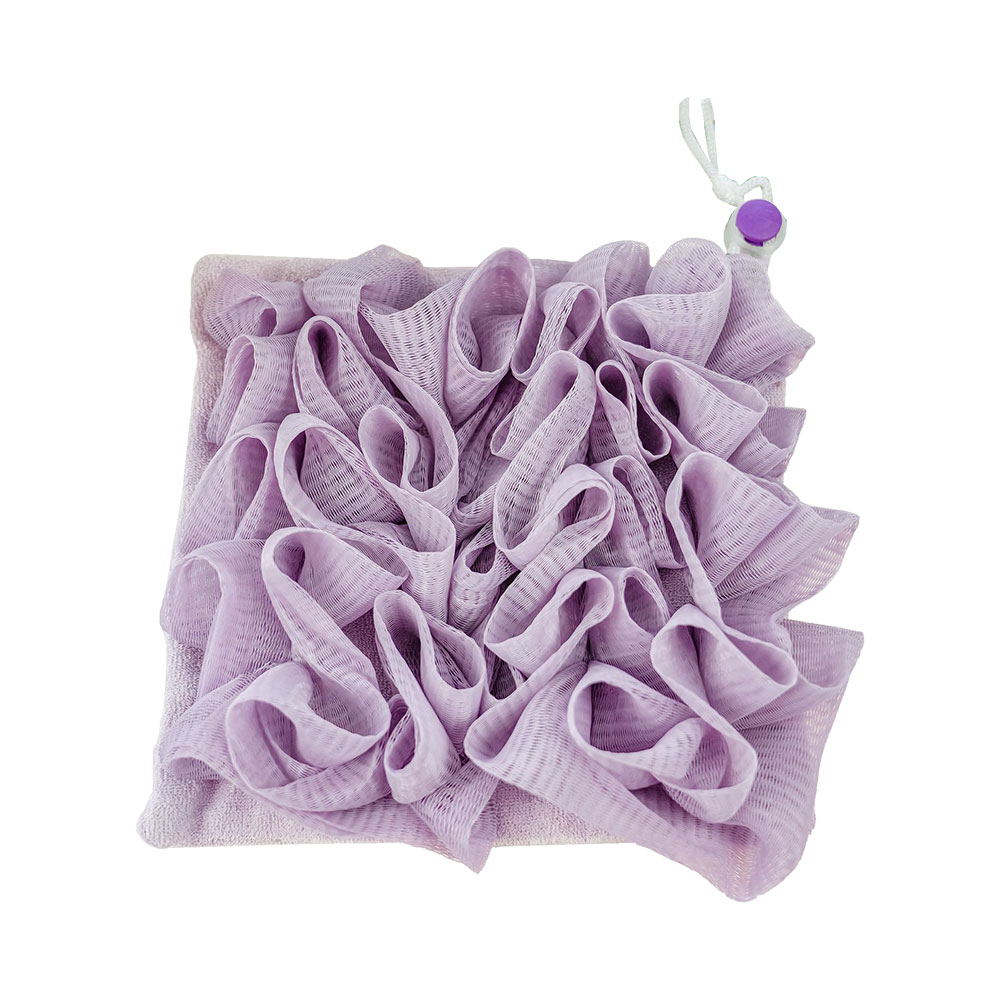 2-In-1 Bath Loofah Sponge with Drawstring Bath Ball Bath Loofah Shower Washcloth Set for Women Men: GRAY