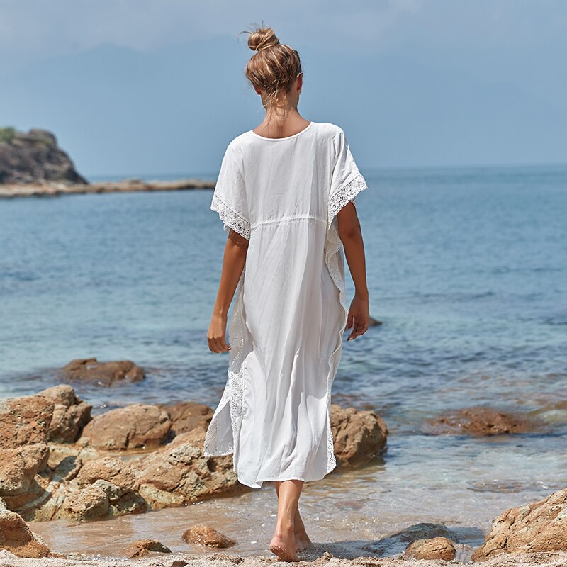 Las mujeres de encaje Ups pura Bikini turco kaftan traje de baño Cover Up Caftan Beach vestido lazo de Kimono frente traje de baño traje