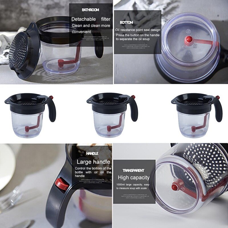 Outil de cuisine séparateur de graisse avec séparateur de graisse à libération inférieure avec crépine résidu de soupe 1000ML filtre à huile séparé