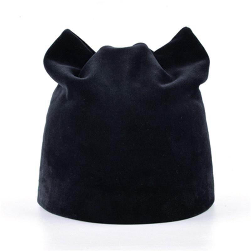 Kvinne vinter flanell skullies katt øre lue pluss fløyel tykk dobbeltlag varm lue hatt øre klaffer jenter søt lo strikk lokk
