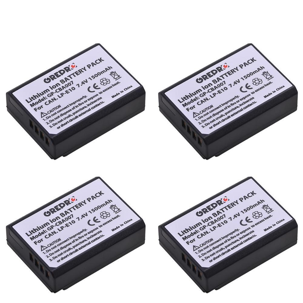 3-Pack LP-E10 LPE10 Battery with LED USB LP E10 Battery Charger for Canon 1100D 1200D 1300D 2000D Kiss X50 X70 Rebel T3 T5: 4x Battery
