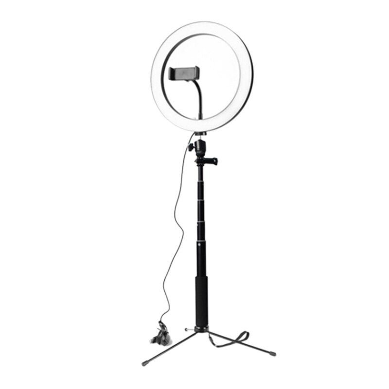 26CM Dimmable LED Ring Light Photo Phone Video Light Lamp with Tripods Selfie Stick Ring Light Phone Holder: Black
