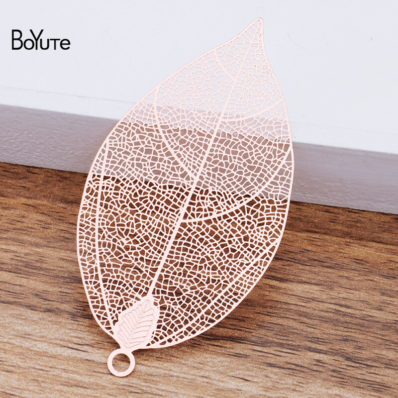 Boyute (10 peças/lote) metal latão filigrana 75*35mm grande folha pingente diy feito à mão jóias acessórios: Rose Gold Plated