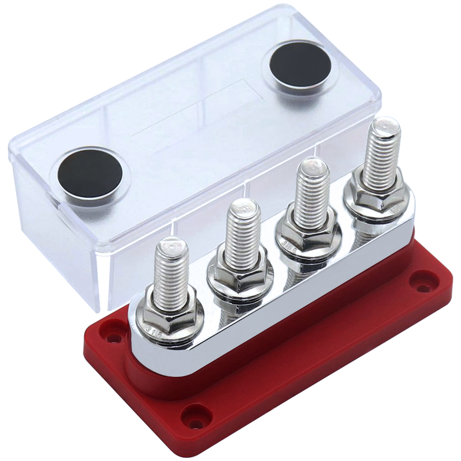 600A BusBar Heavy Duty Copper Power Distribution Block 4XM10(3/8") Terminals Studs with Cover Battery Bus Bar for Car RV Truck: Red