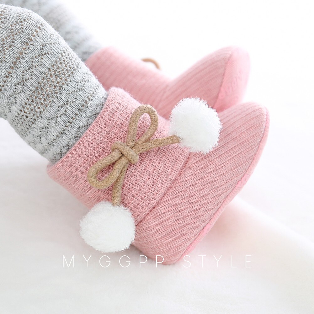 Baby efterår vinterstøvler baby pige drenge vinter varme sko solid toddler fuzzy balls first walkers børne sko 0-18m: Blå / 13-18 måneder