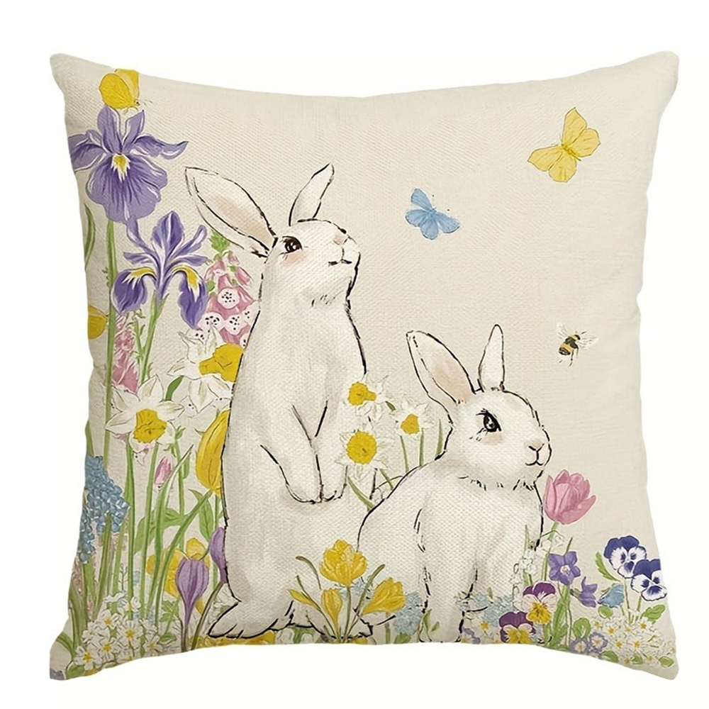 Funda de almohada decorativa de Pascua feliz, funda de cojín para sofá con de flores y entramado de conejo de primavera, decoración para la habitación del hogar: 470*1200 mm / Negro