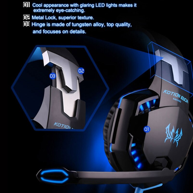 KOTION EACH G2000 Best Computer Stereo Gaming Headphones Deep Bass Game Headset Earphone With Mic LED Light For PS4 PC Gamer