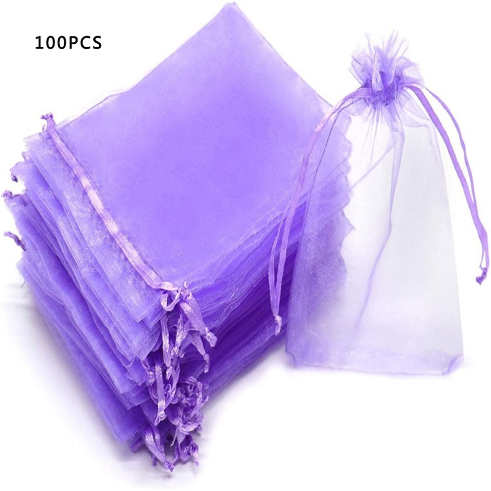 100Pc Organza Bag Jewelry Packaging Candy Wedding Party Goodie Packing Favors Cake Pouches Drawable Bags For Sweets: Light Grey