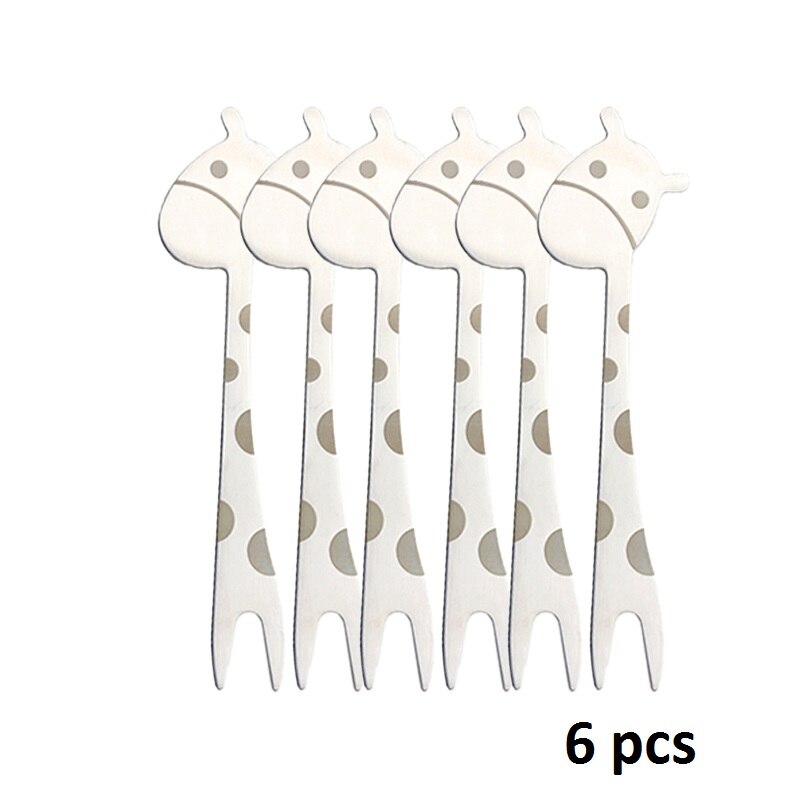 2-10pcs Giraffe Shape Fruit Forks Kitchen Gadgets Food Pick Salad Desert Forks Snack Toothpick Stainless steel Cartoon Tableware: 6 pcs