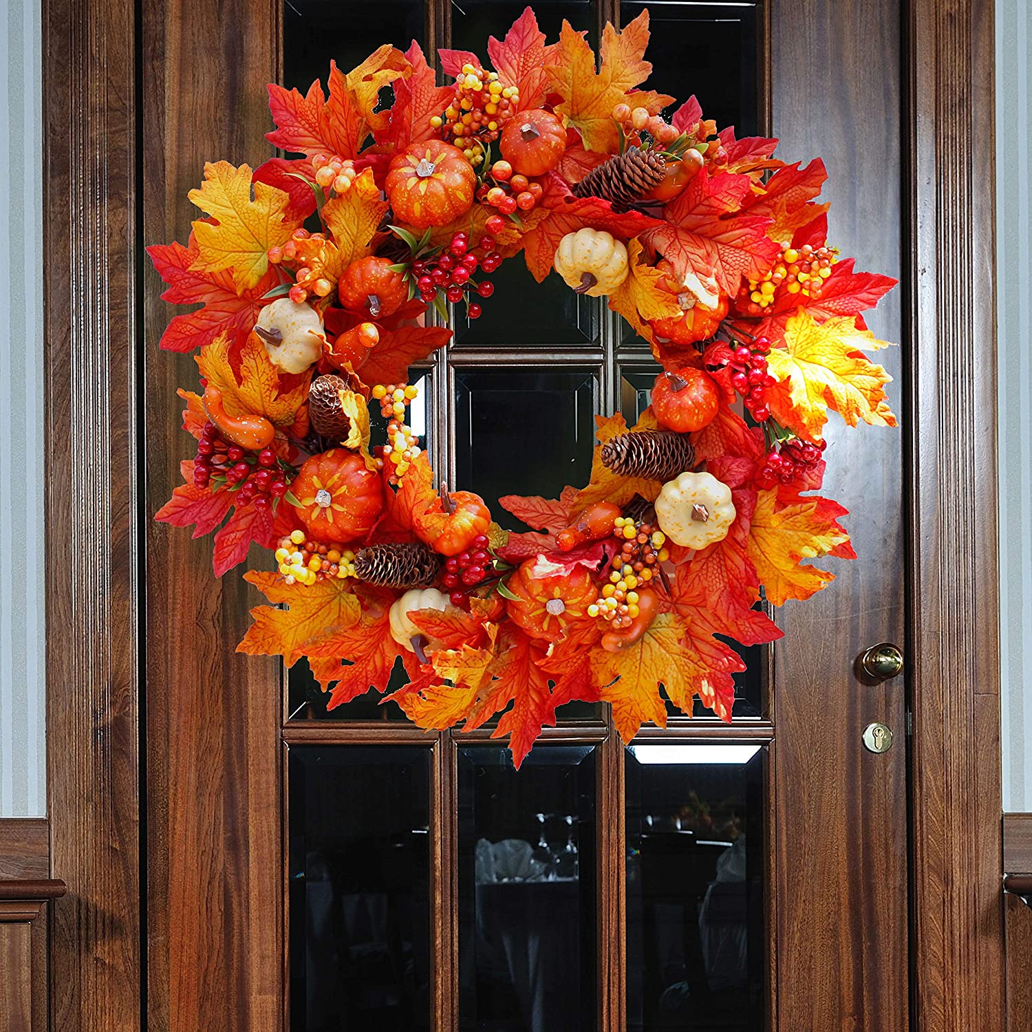 Benjia Autumn Wreath Front Door, Autumn Autumn Halloween Reef Pumpkin Door Wreaths for Outdoor Outdoor Octber Harvest Thanksgiving Decor Decorations 45cm
