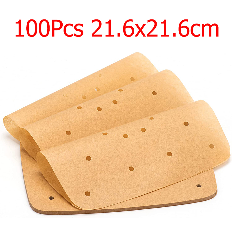 LMETJMA 100 Stuks Verbeterde Lucht Friteuse Perkamentpapier Lucht Friteuse Wegwerp Papieren Liner Vierkante Geperforeerde Perkamentpapier JT71: Chocolade