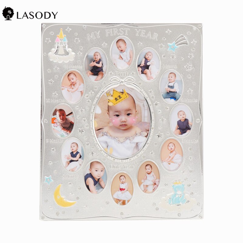 Tiny Ideas Baby's First Year Picture Frame First Year By Month Newborn Baby Registry DIY Birthday Anniversary Photo Frame: Silver1 without box