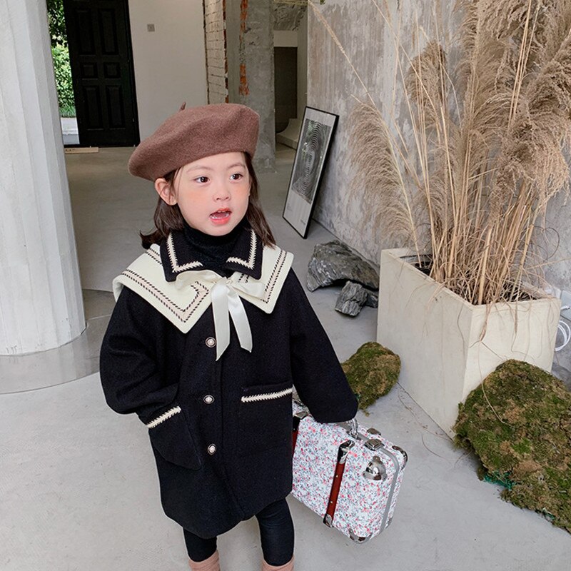 Dtxd – manteau en laine Long et épais, Style anglais, tenue de fête élégante pour enfants de 2 à 8 ans