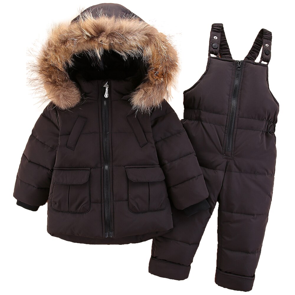 Kinderen 2-4Y Winter Witte Eendendons Kleding Sets Baby Meisje Overalls Ski Sneeuw Pak Voor Jongens Kids Natuur Bont jas + Broek