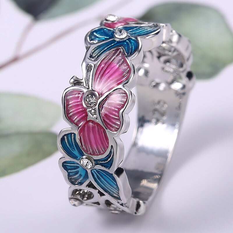 Huitan-anillo con de flores y mariposas para mujer, sortija versátil para de Primavera, accesorios de para boda