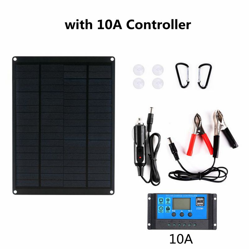 20W Solar Panel Kit 18V/5V USB Solar Mobie Charger Solar Cell with 10A/20A/30A/40A/50A/60A Controller for Outdoor Camping Hiking: with 10A controller