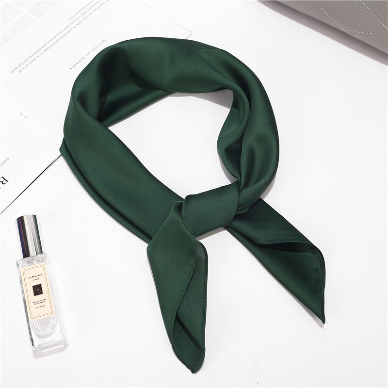 70*70cm Imitation soie doux solide écharpe pour les femmes foulard carré foulards bureau dame accessoires sac vêtements ornement: 09 Ink Green