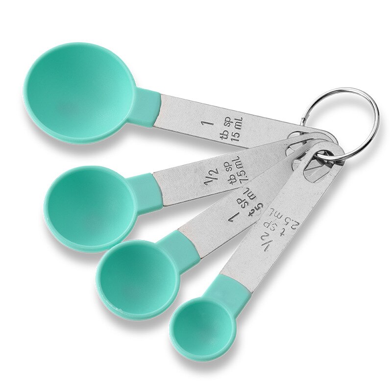 Taza medidora para hornear, cuchara medidora con mango de acero inoxidable de 8 piezas con taza medidora graduada, taza medidora de gramos: 4pcs spoon Green