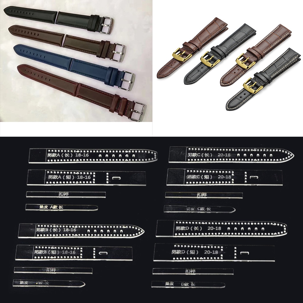 4 juegos de correa de reloj para hombres y mujeres, Cuero Acrílico, plantilla para artesanía, patrón para hacer pulseras de reloj DIY