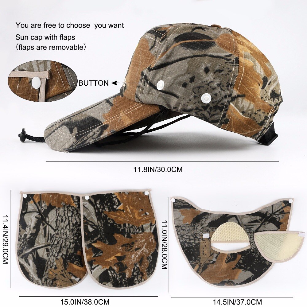Chapéus de pesca com camuflagem ventilada, chapéus para pesca, com aba larga e proteção uv
