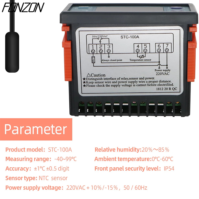 STC-100A controlador de temperatura termostato digital higrômetro calor geladeira regulador de refrigeração 2m sensor ntc ac 220v -50 ℃ ~99 ℃