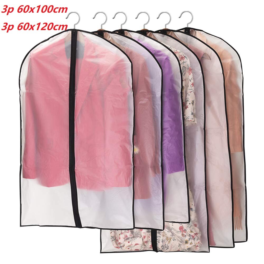 6pcs/set Transparent Clothing Covers Garment Suit Dress Jacket Clothes Coat Dustproof Cover Protector Travel Bag Dust Cover: black100X3 and 120X3