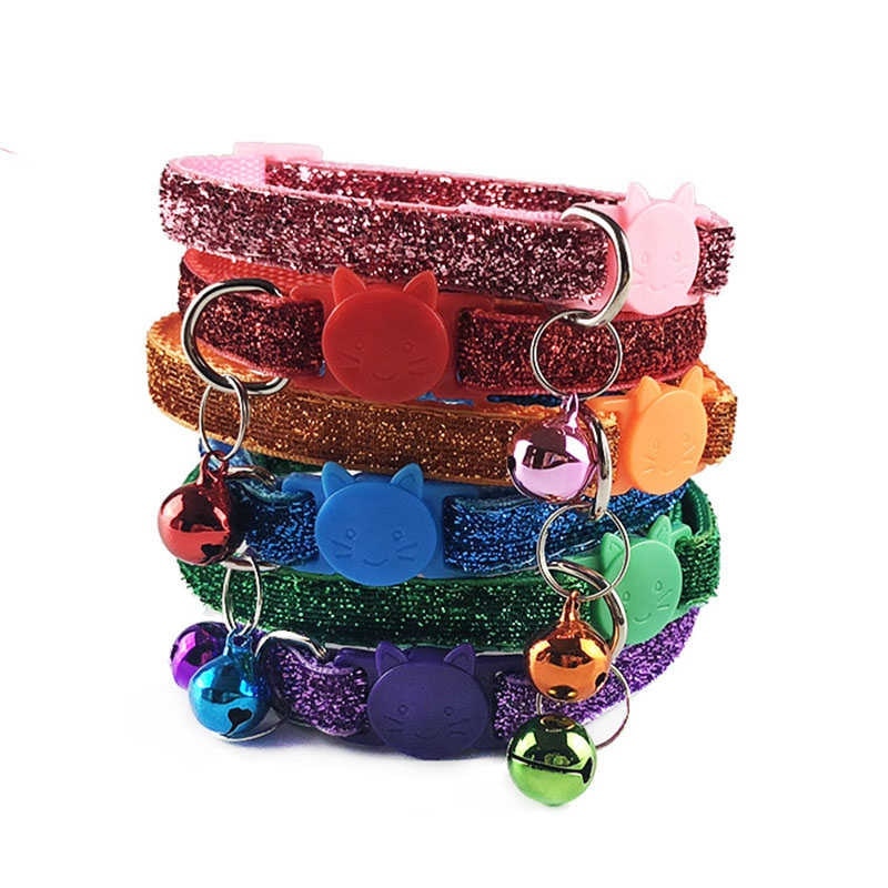 Glitter Quickly Release Yorkie Dog Collar For Small Dogs Pet Collar Cute Adjustable Nylon Ribbon Collar With Bell Cute Sequin