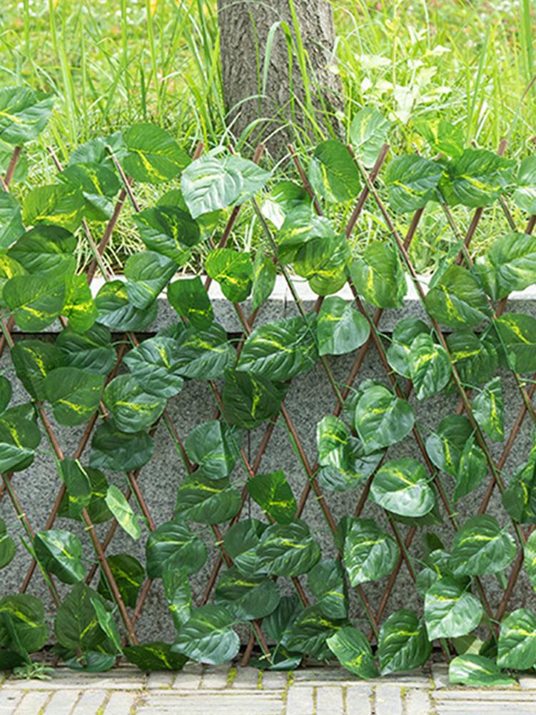 Expanding Garden Wood Fence With Artificial Green Leaf Retractable Extension Fencing For Courtyard Home Decoration