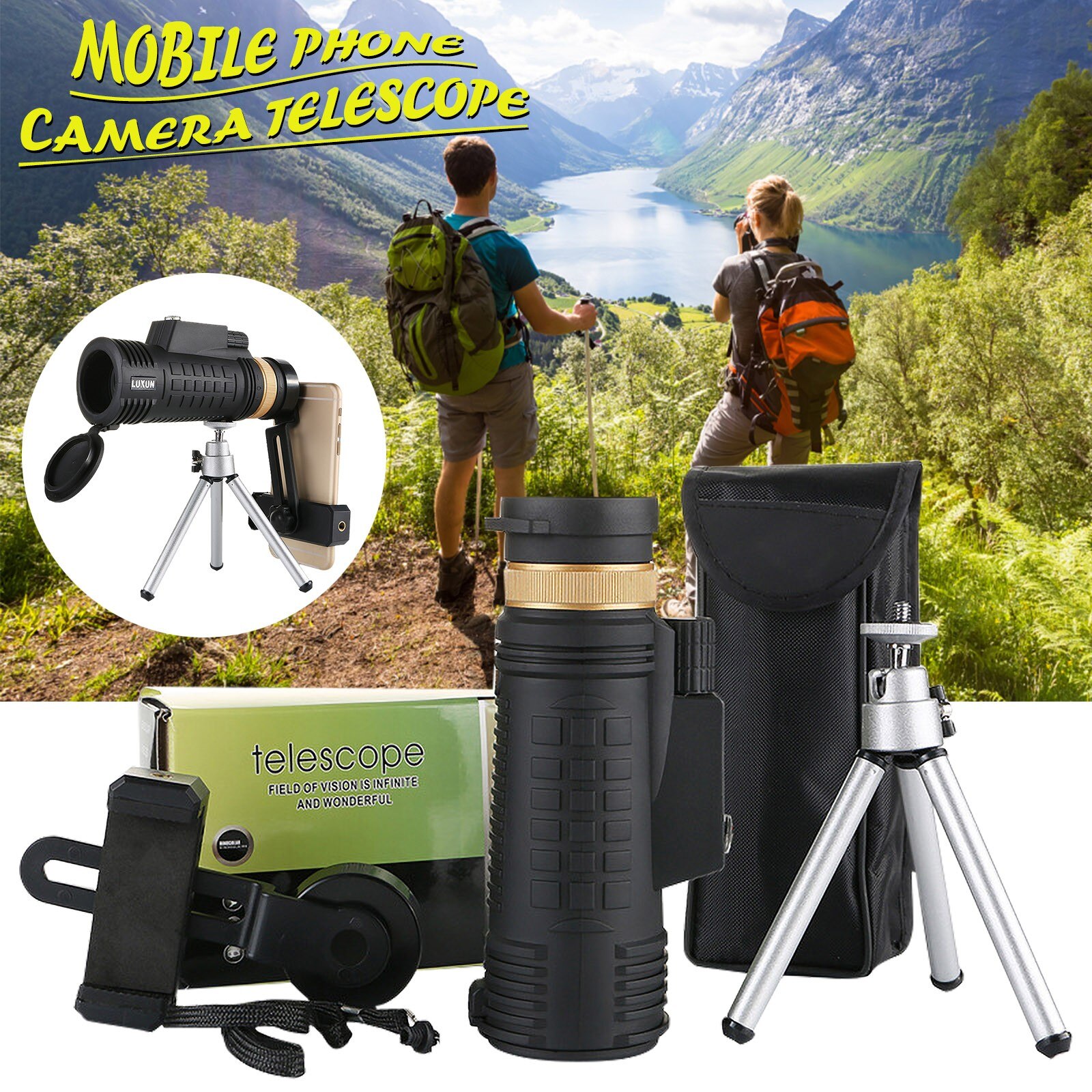 18x62 Hd Phone Camera Lens Telescope Lens Super Telephoto Zoom Monocular + Extendable Tripod For All Smartphone Telescope