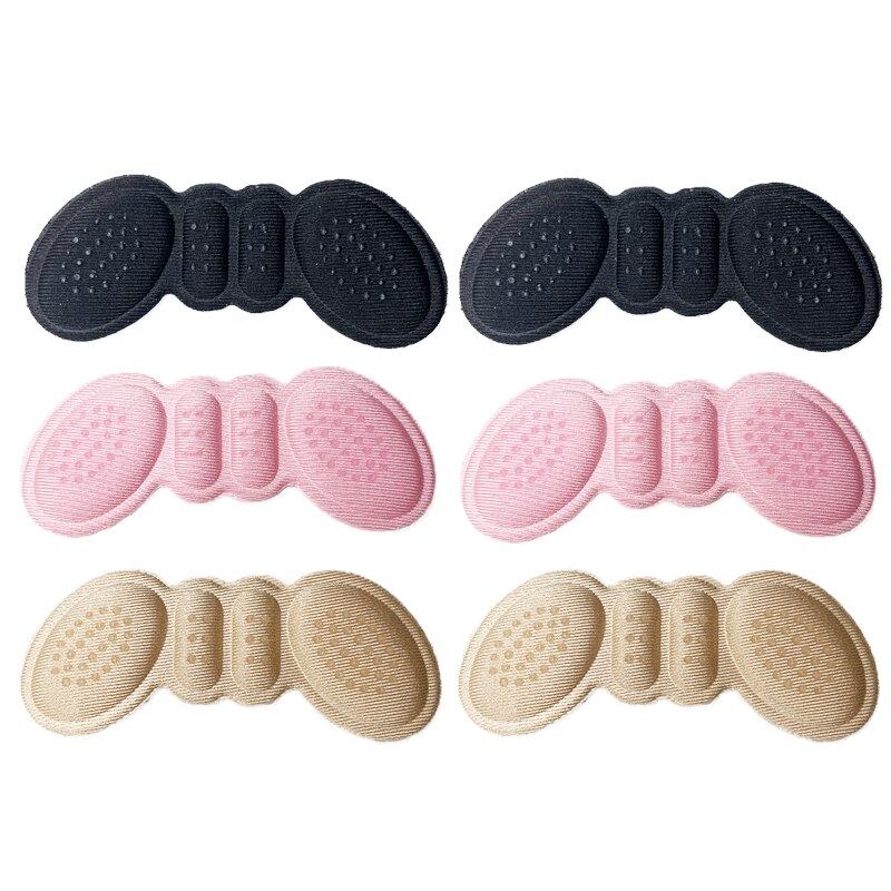 Plantillas adhesivas para el talón, parches para aliviar el dolor, antidesgaste, para el cuidado de los pies, pegatina trasera, plantilla de inserción, 3 pares: 1black-1beige-1pink