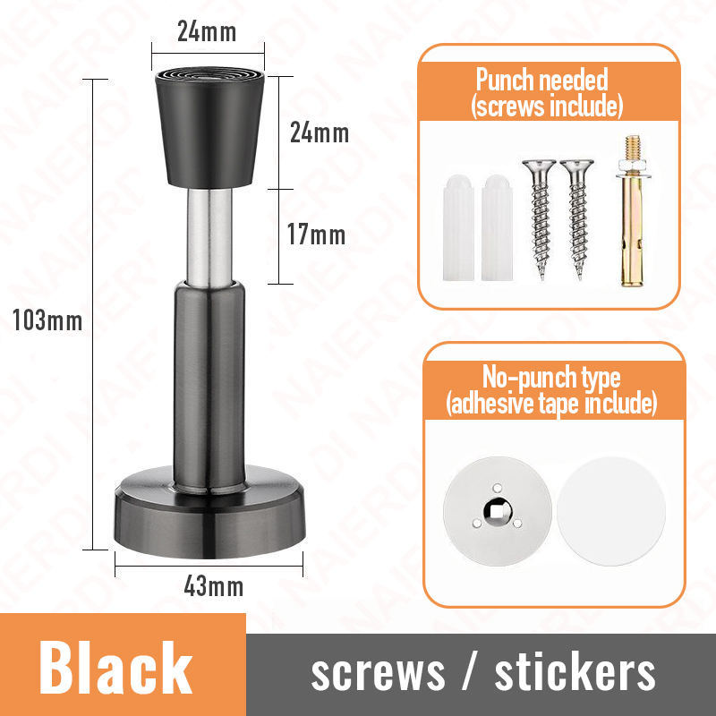 NAIERDI Türstopper mit hydraulischem Puffer, Türstopper aus Edelstahl, Wandmontage, stumm, nagelfrei, Türhalter, berühren-Türbeschläge: Schwarz