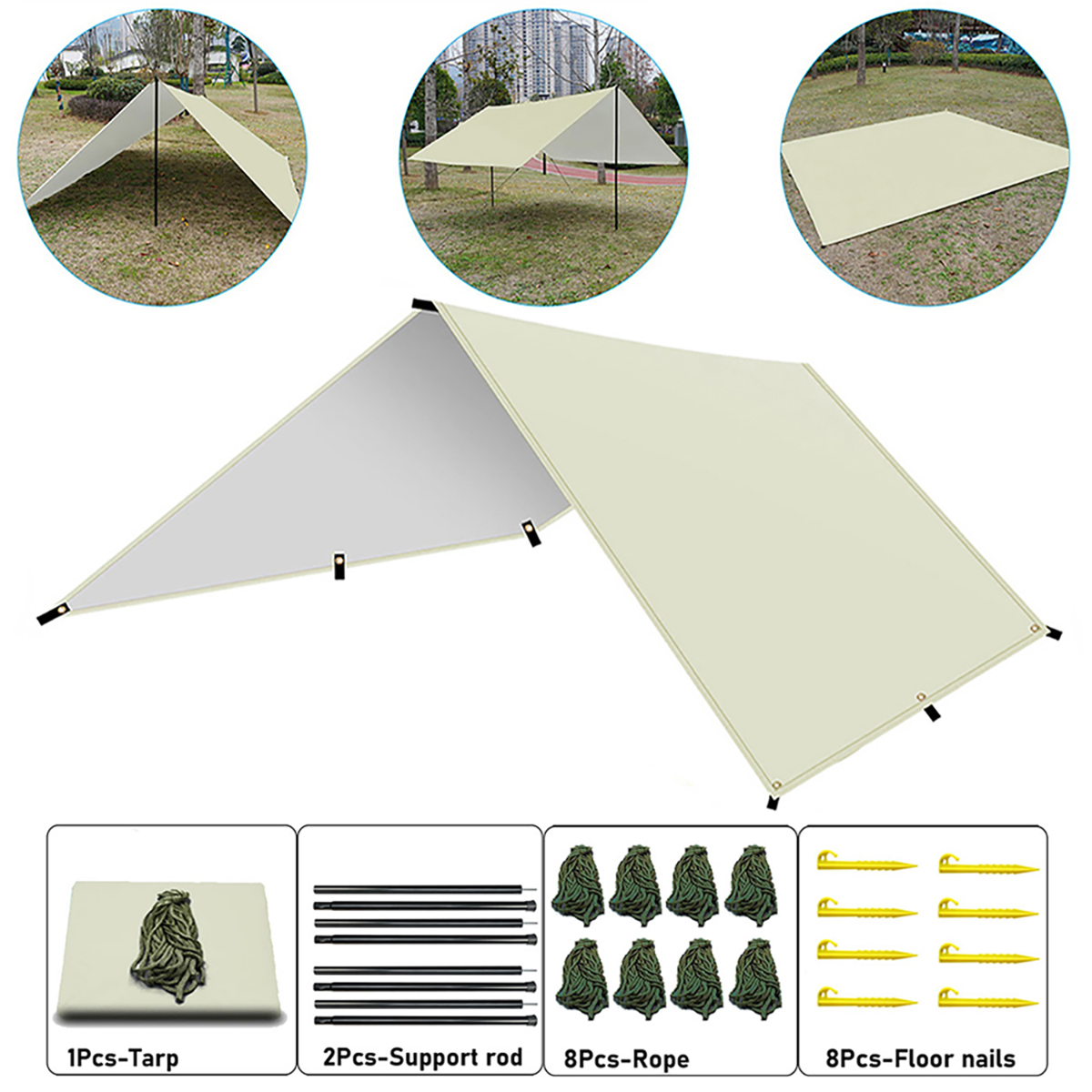 Camping tent, portable hammock tarp, upgraded polyester 3000mm awning, includes tent stakes and carrying bag, easy to set up