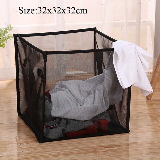 Foldable Kitchen Laundry Hamper Basket Dirty Clothing Organizer Book Underwear Container Bin: S-black