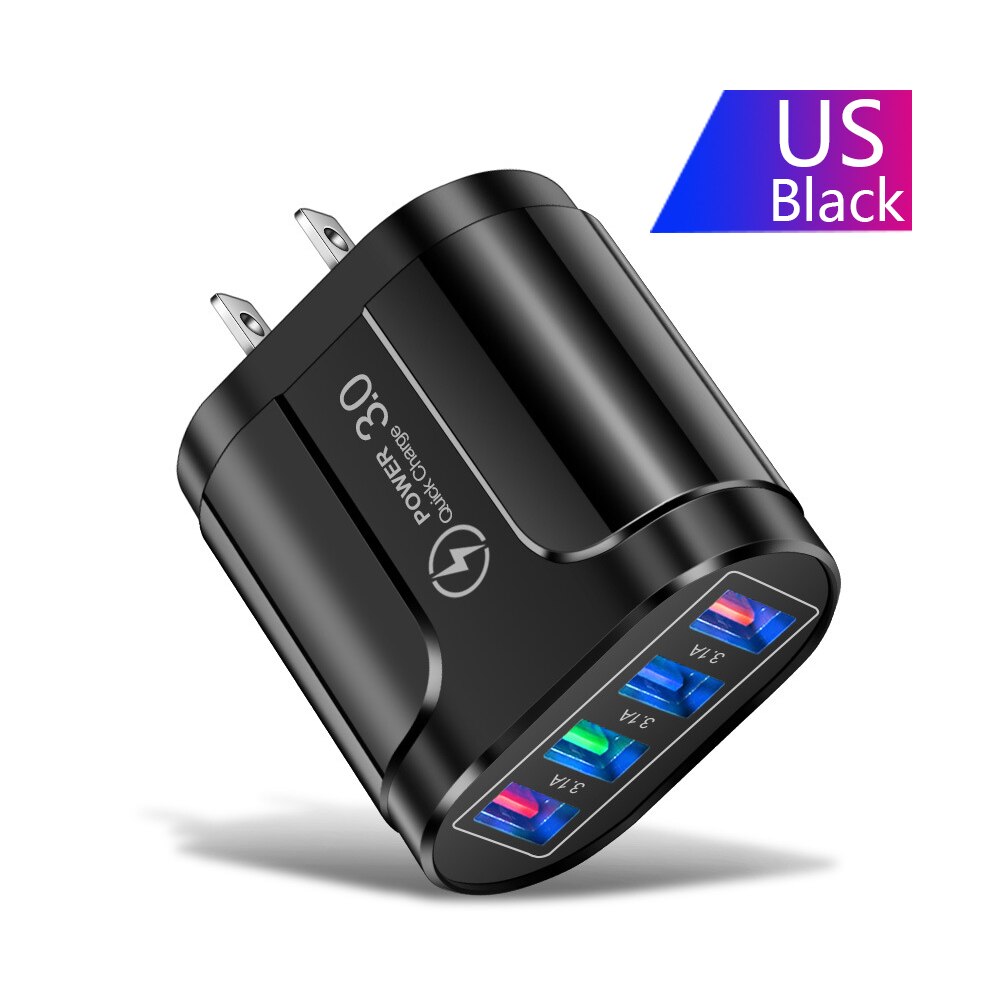 Uthai HC-385 3A 4-Port Mobiele Telefoon Oplader Led Licht 4 Usb Lader Opladen Hoofd Mobiele Telefoon Reislader: US-Black