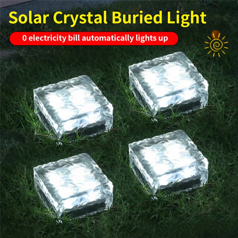 Waterproof Solar Lawn Lamps Solar Floor Tile Light Outdoor Lawn Lamps Square Ice Block LED Light Garden Stairs Lamp